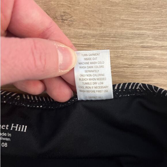 Garnet Hill Womens Geometric Print Halter Neck One Piece Swimsuit Sz 8 Black Tan - Picture 4 of 6